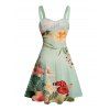 Vacation Couple Outfit Colored Flower Leaf Pattern Ruched Bust Belt Sweetheart Neck A Line Mini Dress and Button Up Shirt Matching Outfit - LIGHT GREEN S | US 4