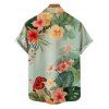Vacation Couple Outfit Colored Flower Leaf Pattern Ruched Bust Belt Sweetheart Neck A Line Mini Dress and Button Up Shirt Matching Outfit - Vert clair S | US 4