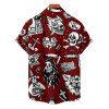 Chemise gothique à manches courtes et boutons pour homme, motif tête de mort, style gothique, style vacances - Rouge foncé 5XL