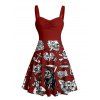 Robe gothique à col en cœur et mini-robe trapèze style gothique avec motif de crânes et lettres - Rouge foncé XXXXXL | US 20