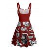 Robe gothique à col en cœur et mini-robe trapèze style gothique avec motif de crânes et lettres - Rouge foncé XXXXXL | US 20