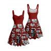 Robe gothique à col en cœur et mini-robe trapèze style gothique avec motif de crânes et lettres - Rouge foncé XXXXXL | US 20