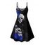 Robe gothique à motif floral et têtes de mort et roses, bretelles spaghetti, col en V, coupe trapèze, mini-robe débardeur de vacances - Noir XXXXXL | US 20
