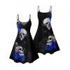 Robe gothique à motif floral et têtes de mort et roses, bretelles spaghetti, col en V, coupe trapèze, mini-robe débardeur de vacances - Noir XXXXXL | US 20