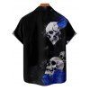 Chemise gothique à manches courtes et boutons pour homme, motif floral, tête de mort et rose, style vacances - Noir 5XL