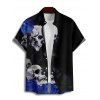 Chemise gothique à manches courtes et boutons pour homme, motif floral, tête de mort et rose, style vacances - Noir 5XL