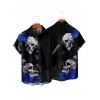 Chemise gothique à manches courtes et boutons pour homme, motif floral, tête de mort et rose, style vacances - Noir 5XL