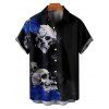 Chemise gothique à manches courtes et boutons pour homme, motif floral, tête de mort et rose, style vacances - Noir 5XL