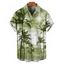 Chemise de vacances à motif palmier ombré pour homme, boutonnée, retroussée, manches courtes, pour la plage - Bleu clair 5XL