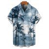 Chemise de vacances à motif palmier ombré pour homme, boutonnée, retroussée, manches courtes, pour la plage - Bleu clair 5XL