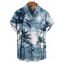 Chemise de vacances à motif palmier ombré pour homme, boutonnée, retroussée, manches courtes, pour la plage - Bleu clair 5XL
