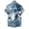 Chemise de vacances à motif palmier ombré pour homme, boutonnée, retroussée, manches courtes, pour la plage - Bleu clair 5XL