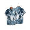 Chemise de vacances à motif palmier ombré pour homme, boutonnée, retroussée, manches courtes, pour la plage - Bleu clair 5XL