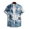 Chemise de vacances à motif palmier ombré pour homme, boutonnée, retroussée, manches courtes, pour la plage - Bleu clair 5XL