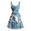 Robe de plage courte à imprimé palmier ombré, buste froncé, ceinture, décolleté en cœur, coupe trapèze - Bleu clair XXXXXL | US 20