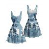 Robe de plage courte à imprimé palmier ombré, buste froncé, ceinture, décolleté en cœur, coupe trapèze - Bleu clair XXXXXL | US 20