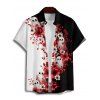 Chemise gothique à manches courtes et boutons pour homme, motif floral et fantôme, couleur contrastée, style vacances - Rouge foncé 5XL