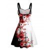 Robe gothique à col en cœur et motif floral fantôme contrasté, buste froncé, mini robe de vacances trapèze - Noir XXXXXL | US 20