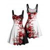 Robe gothique à col en cœur et motif floral fantôme contrasté, buste froncé, mini robe de vacances trapèze - Noir XXXXXL | US 20