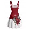 Robe de vacances à imprimé papillon, rose, fleur, feuille, buste froncé, ceinture, décolleté en cœur, coupe trapèze, mini, décontractée - Rouge foncé XXXXXL | US 20