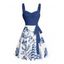 Robe de vacances à motif sirène, dauphin, navire, éléments océaniques, buste froncé, ceinture, col en cœur, ligne A, mini, décontractée - Bleu XXXXXL | US 20