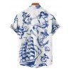 Chemise de vacances pour homme, motif sirène, dauphin, navire, éléments océaniques, boutonnée, retroussée, manches courtes, décontractée - Bleu 5XL