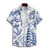 Chemise de vacances pour homme, motif sirène, dauphin, navire, éléments océaniques, boutonnée, retroussée, manches courtes, décontractée - Bleu 5XL