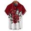 Chemise de vacances à manches courtes et revers boutonnés pour homme, motif papillon, rose, fleur et feuille, décontractée - Rouge foncé 5XL