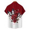 Chemise de vacances à manches courtes et revers boutonnés pour homme, motif papillon, rose, fleur et feuille, décontractée - Rouge foncé 5XL