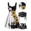 Gothic Women Outfit Contrast Color Sunflower Skulls Pattern Ruched Bust Dress and Lace Up Wide Belt Chain Sandals Set - Noir S | US 4