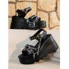 Gothic Women Outfit Contrast Color Sunflower Skulls Pattern Ruched Bust Dress and Lace Up Wide Belt Chain Sandals Set - Noir S | US 4