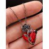 Gothic Women Outfit Monochrome Rose Skulls Pattern Spaghetti Strap Tank Dress and Heart Rose Necklace Heart Chain Embellishment Sandals Set - Noir S | US 4
