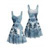 Vacation Couple Outfit Ombre Palm Tree Pattern Ruched Bust Belt Sweetheart Neck A Line Mini Dress and Button Up Shirt Beach Matching Outfit - Bleu clair S | US 4
