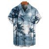 Vacation Couple Outfit Ombre Palm Tree Pattern Ruched Bust Belt Sweetheart Neck A Line Mini Dress and Button Up Shirt Beach Matching Outfit - Bleu clair S | US 4