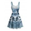 Vacation Couple Outfit Ombre Palm Tree Pattern Ruched Bust Belt Sweetheart Neck A Line Mini Dress and Button Up Shirt Beach Matching Outfit - Bleu clair S | US 4