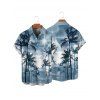Vacation Couple Outfit Ombre Palm Tree Pattern Ruched Bust Belt Sweetheart Neck A Line Mini Dress and Button Up Shirt Beach Matching Outfit - Bleu clair S | US 4