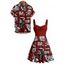 Gothic Couple Outfit Skulls Letter Goth Style Pattern Ruched Bust Sweetheart Neck A Line Mini Dress and Button Up Shirt Holiday Matching Outfit - Rouge foncé S | US 4