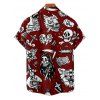 Gothic Couple Outfit Skulls Letter Goth Style Pattern Ruched Bust Sweetheart Neck A Line Mini Dress and Button Up Shirt Holiday Matching Outfit - Rouge foncé S | US 4