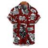 Gothic Couple Outfit Skulls Letter Goth Style Pattern Ruched Bust Sweetheart Neck A Line Mini Dress and Button Up Shirt Holiday Matching Outfit - Rouge foncé S | US 4