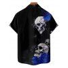 Gothic Couple Outfit Skulls Rose Floral Pattern Spaghetti Strap V Neck A Line Mini Tank Dress and Button Up Shirt Holiday Matching Outfit - Noir S | US 4
