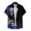 Gothic Couple Outfit Skulls Rose Floral Pattern Spaghetti Strap V Neck A Line Mini Tank Dress and Button Up Shirt Holiday Matching Outfit - Noir S | US 4