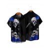 Gothic Couple Outfit Skulls Rose Floral Pattern Spaghetti Strap V Neck A Line Mini Tank Dress and Button Up Shirt Holiday Matching Outfit - Noir S | US 4