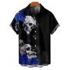 Gothic Couple Outfit Skulls Rose Floral Pattern Spaghetti Strap V Neck A Line Mini Tank Dress and Button Up Shirt Holiday Matching Outfit - Noir S | US 4