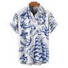 Vacation Couple Outfit Mermaid Dolphin Ship Ocean Elements Pattern Ruched Bust Belt Dress and Button Up Shirt Matching Outfit - Bleu S | US 4