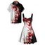Gothic Couple Outfit Contrast Color Flower Ghost Pattern Ruched Bust Dress and Button Up Shirt Vacation Matching Outfit - Noir S | US 4