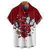 Vacation Couple Outfit Colorblock Butterfly Rose Flower Leaf Pattern Ruched Bust Belt Dress and Button Up Shirt Matching Outfit - Rouge foncé S | US 4
