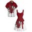 Vacation Couple Outfit Colorblock Butterfly Rose Flower Leaf Pattern Ruched Bust Belt Dress and Button Up Shirt Matching Outfit - Rouge foncé S | US 4