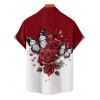 Vacation Couple Outfit Colorblock Butterfly Rose Flower Leaf Pattern Ruched Bust Belt Dress and Button Up Shirt Matching Outfit - Rouge foncé S | US 4
