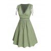 Vacation Women Outfit Solid Color Cinched Shoulder Lace Panel A Line Dress and Turquoise Beaded Earrings Embroidery Star Boots Set - Vert clair S | US 4