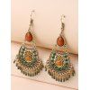 Vacation Women Outfit Solid Color Cinched Shoulder Lace Panel A Line Dress and Turquoise Beaded Earrings Embroidery Star Boots Set - Vert clair S | US 4